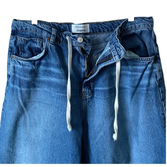 REFORMATION Cary Drawstring Waist Slouchy Wide Leg Denim Jeans Women's Size 32